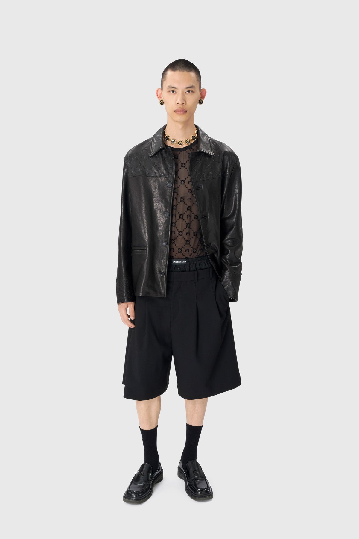 Moonogram Embossed Leather Boxy Jacket - Noir