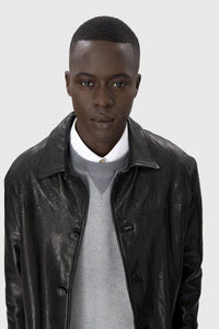 Moonogram Embossed Leather Boxy Jacket - Noir