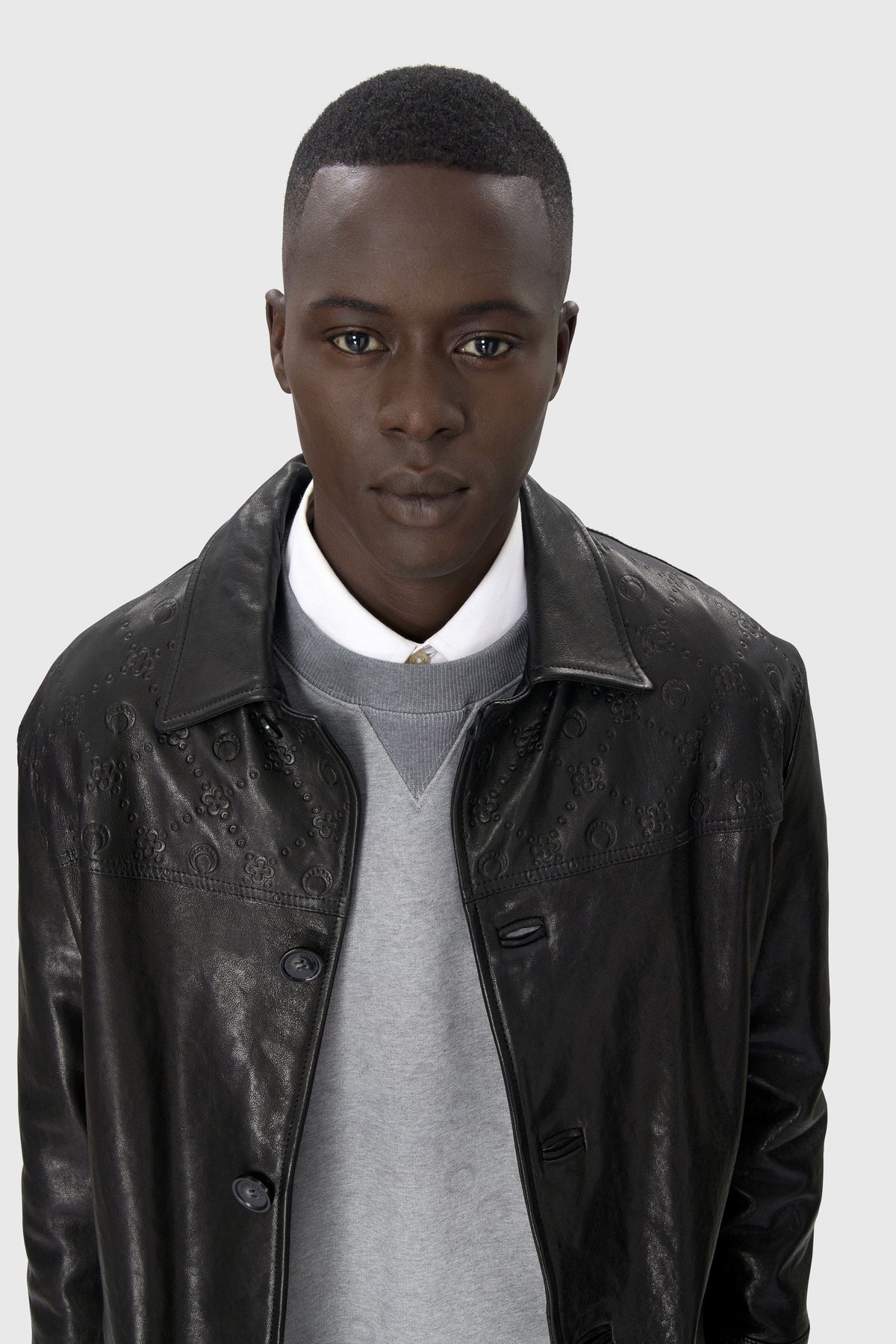 Moonogram Embossed Leather Boxy Jacket - Noir