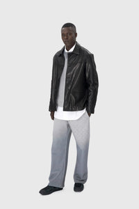 Moonogram Embossed Leather Boxy Jacket - Noir