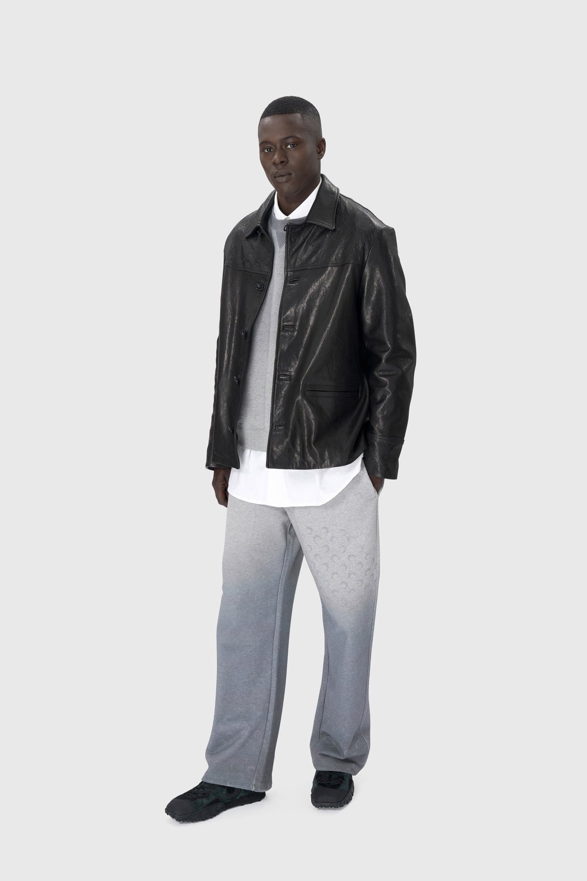 Moonogram Embossed Leather Boxy Jacket - Noir