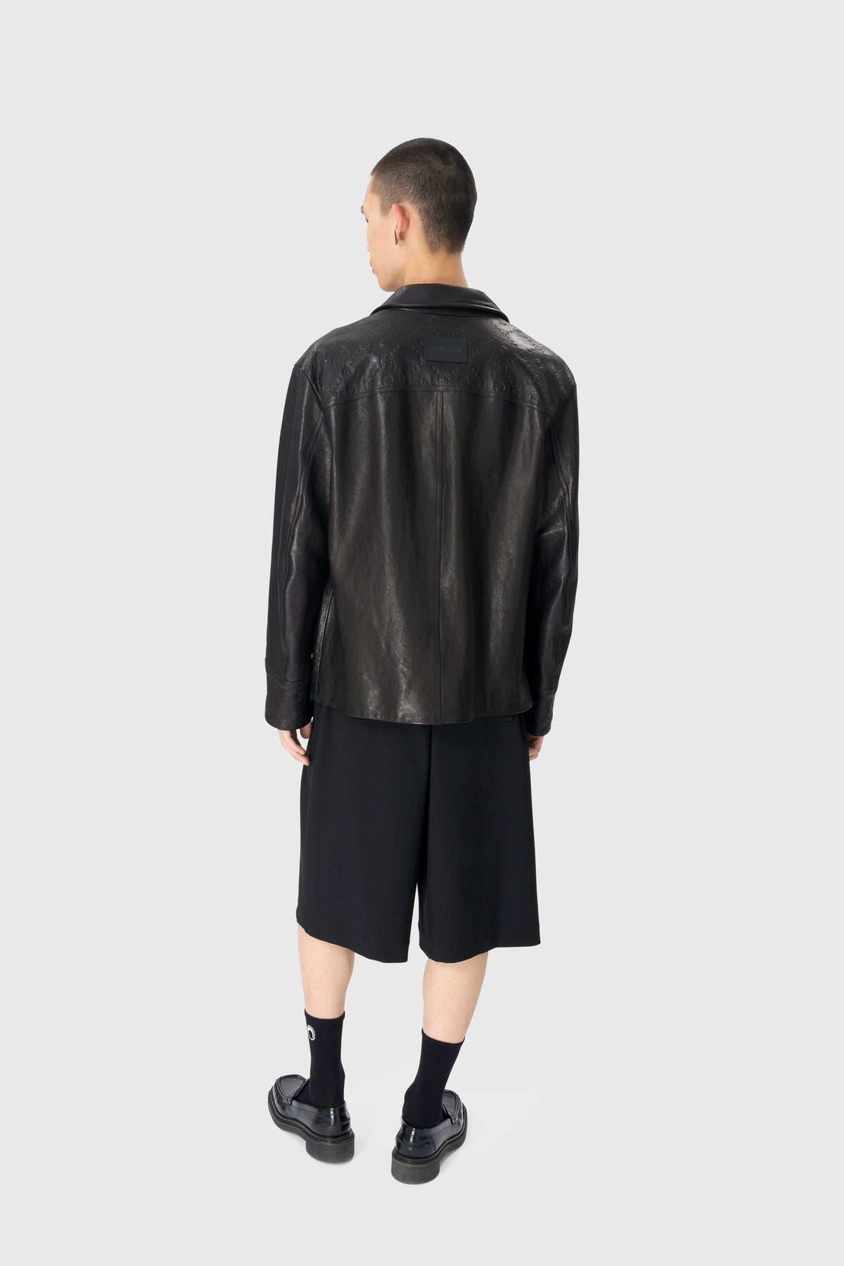 Moonogram Embossed Leather Boxy Jacket - Noir