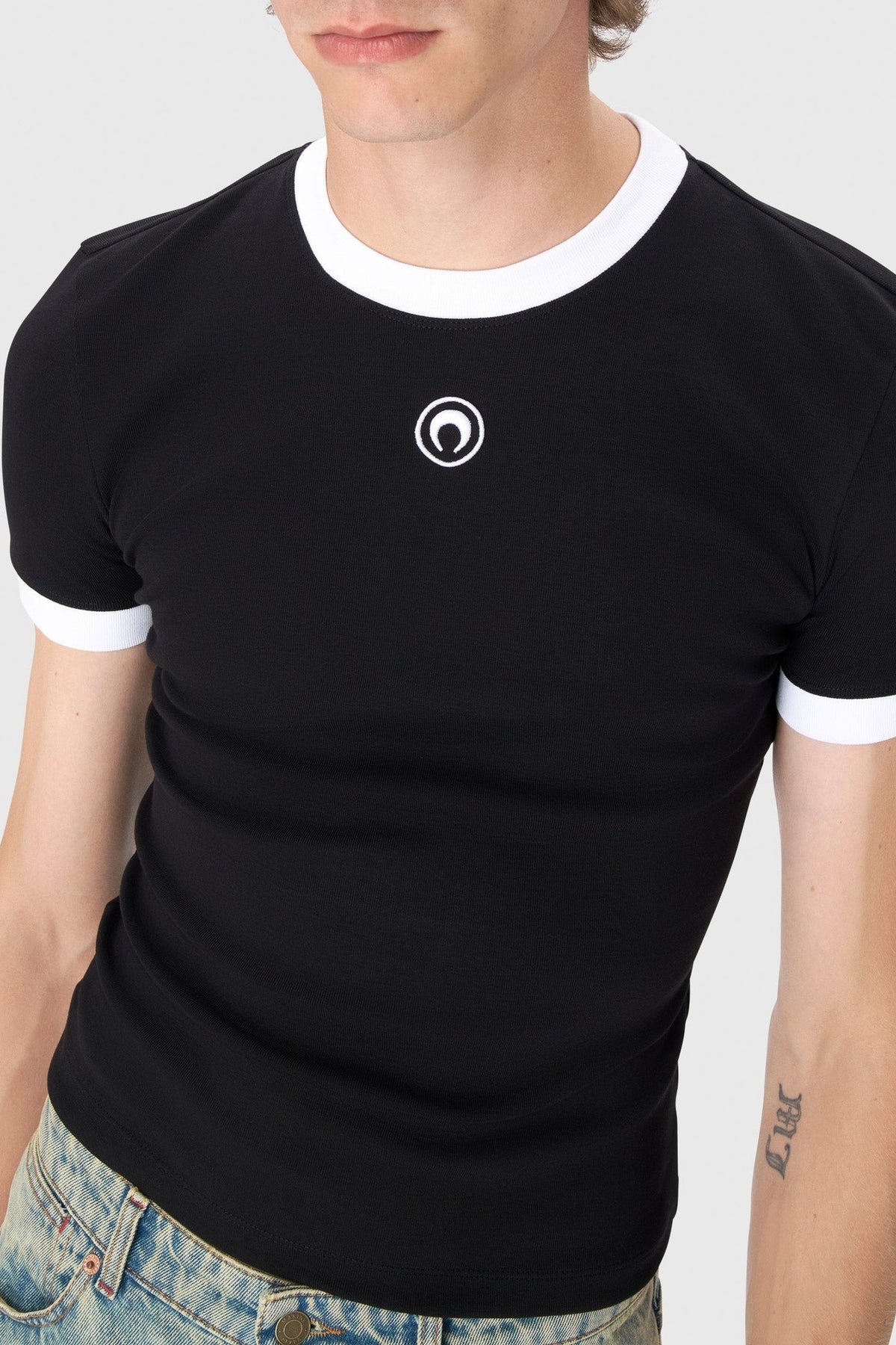 Moon Logo Ribbed Jersey Fitted T-Shirt - Noir