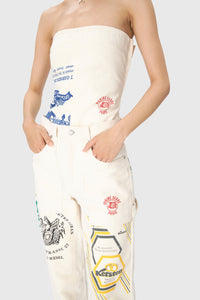 Pantalon en coton Upcyclé unisex - Ecru