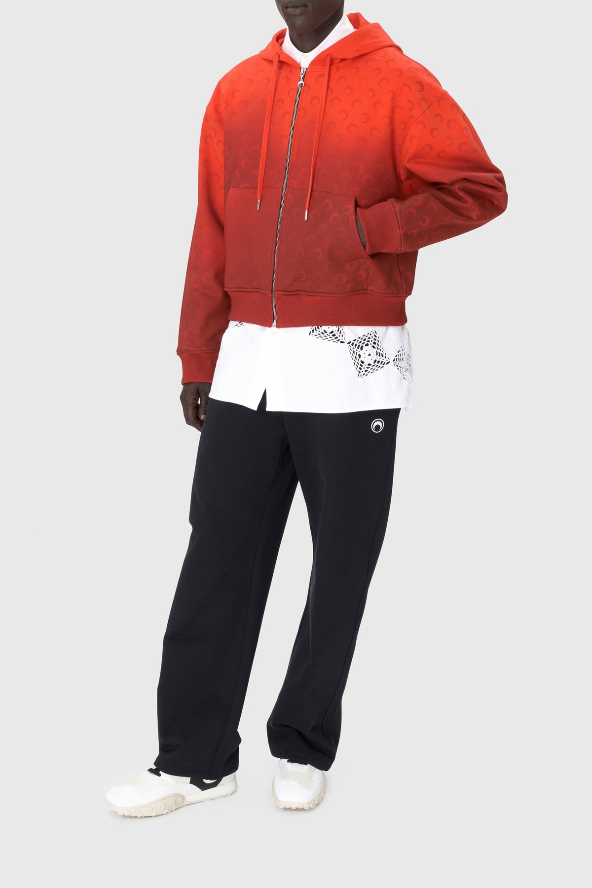 Moon Faded Fleece Zipped Hoodie - Rouge