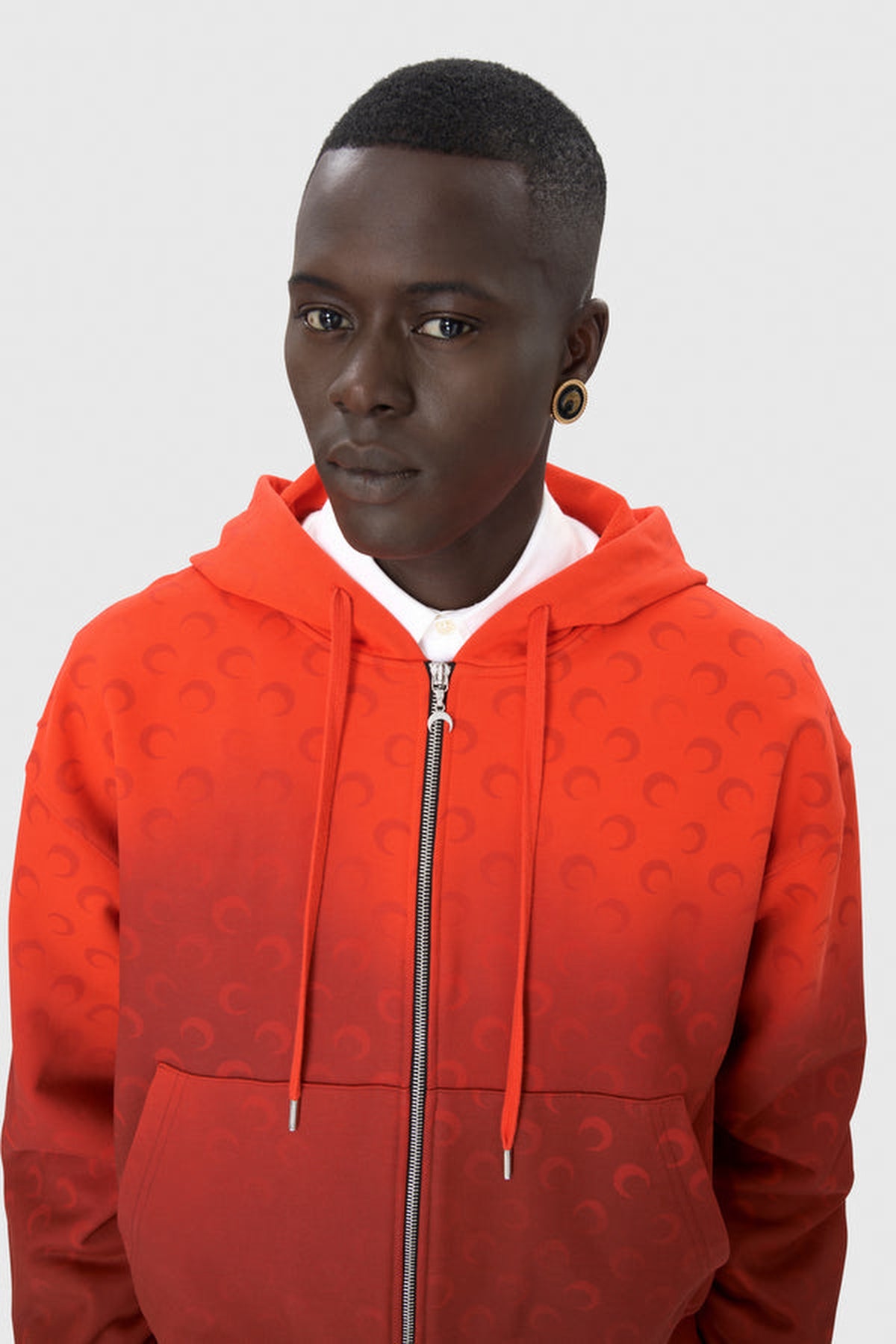 Moon Faded Fleece Zipped Hoodie - Rouge