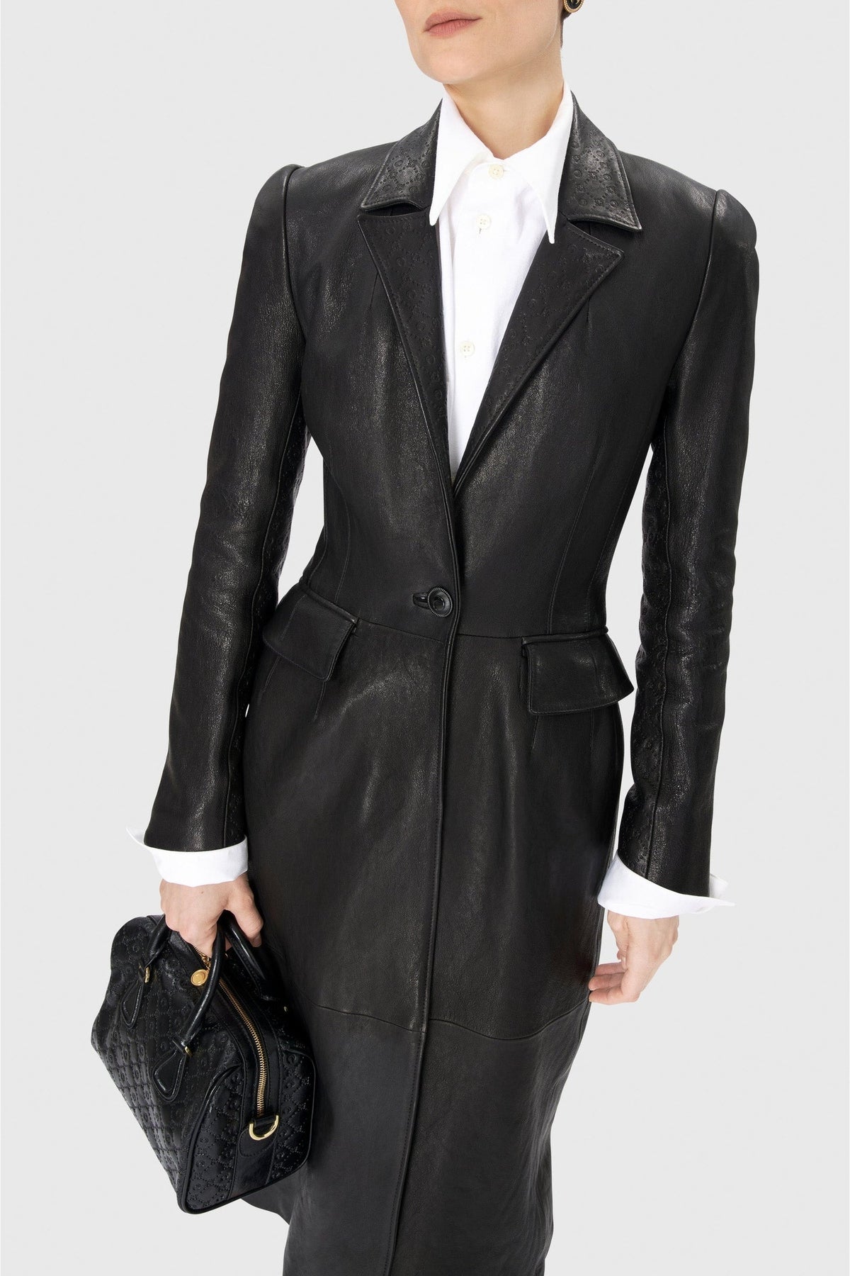 Manteau Moon monogramme en cuir - Black