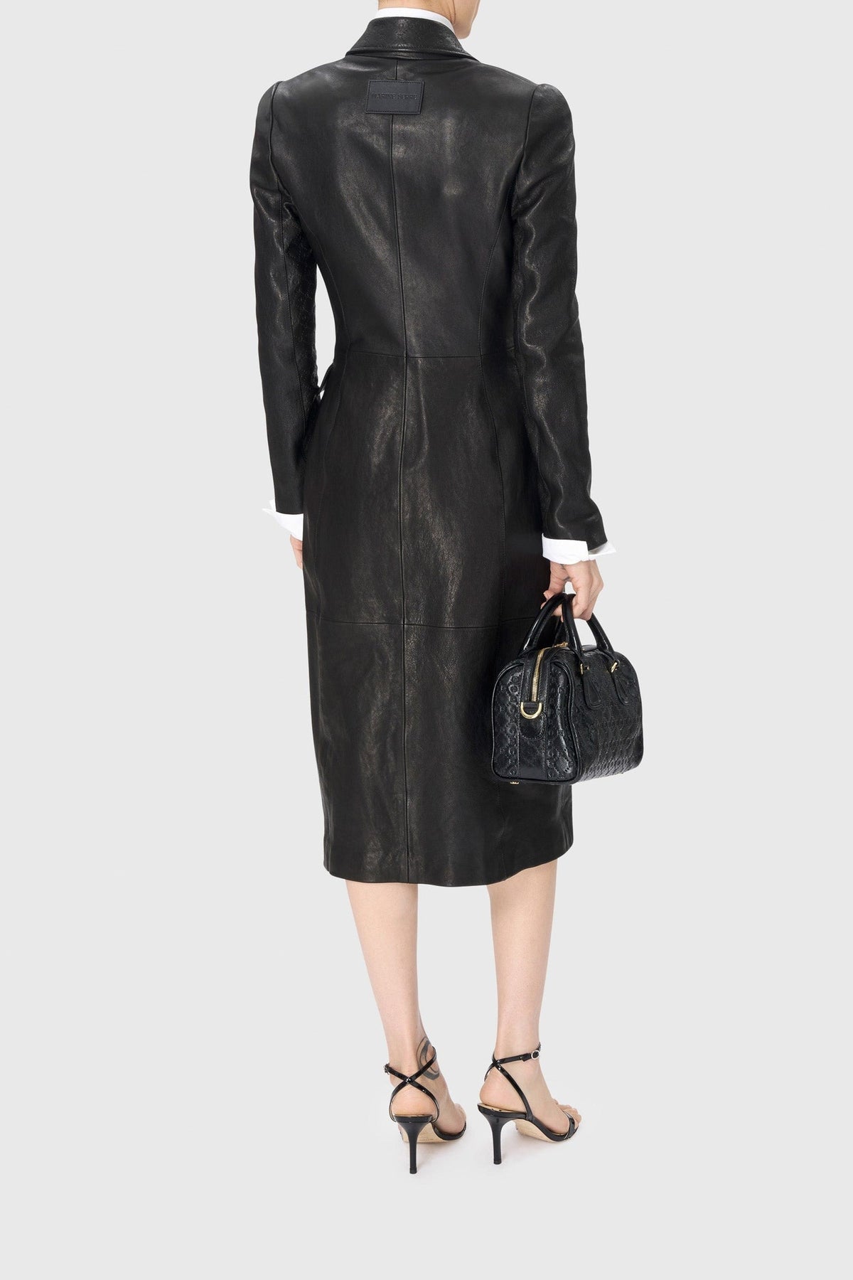 Manteau Moon monogramme en cuir - Black