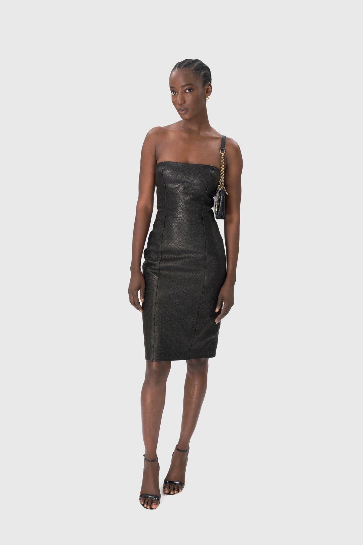 Moonogram Embossed Leather Bustier Dress - Noir