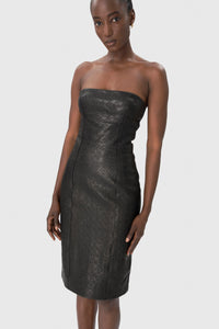 Moonogram Embossed Leather Bustier Dress - Noir