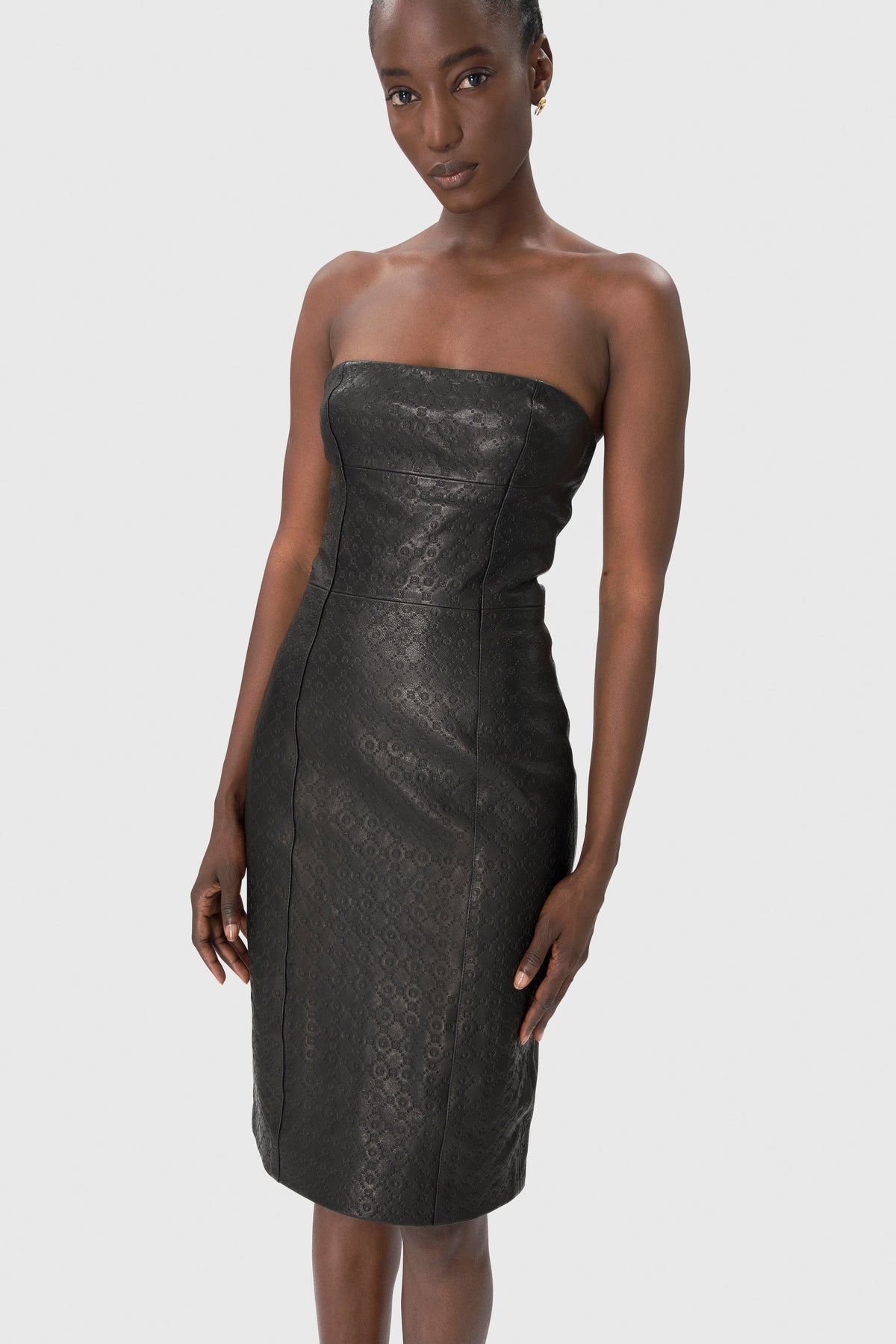 Moonogram Embossed Leather Bustier Dress - Noir