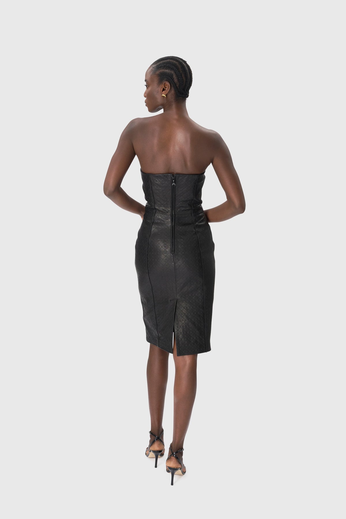 Moonogram Embossed Leather Bustier Dress - Noir