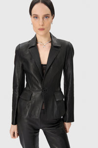 Satin Grain Leather Fitted Jacket - Noir