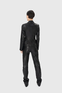 Satin Grain Leather Fitted Jacket - Noir