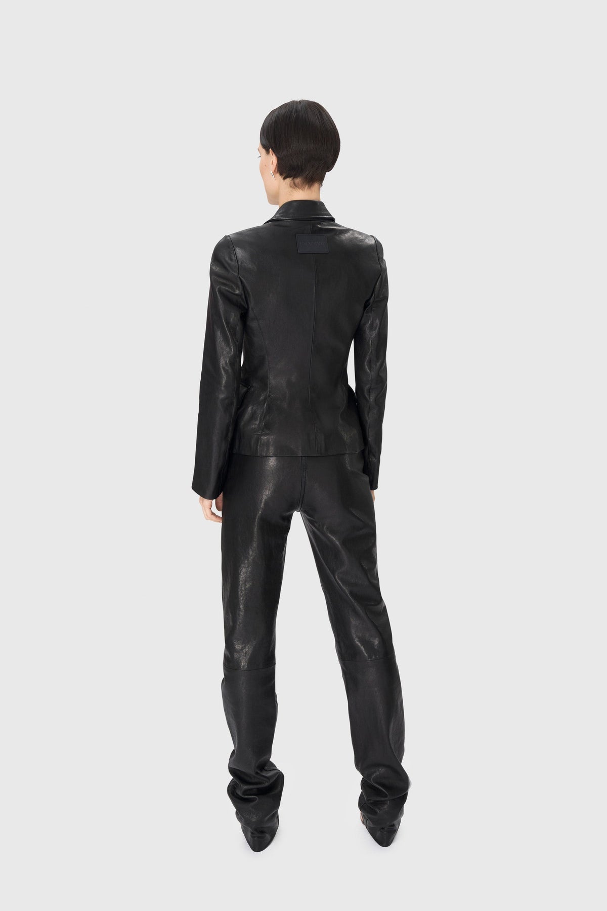 Satin Grain Leather Fitted Jacket - Noir