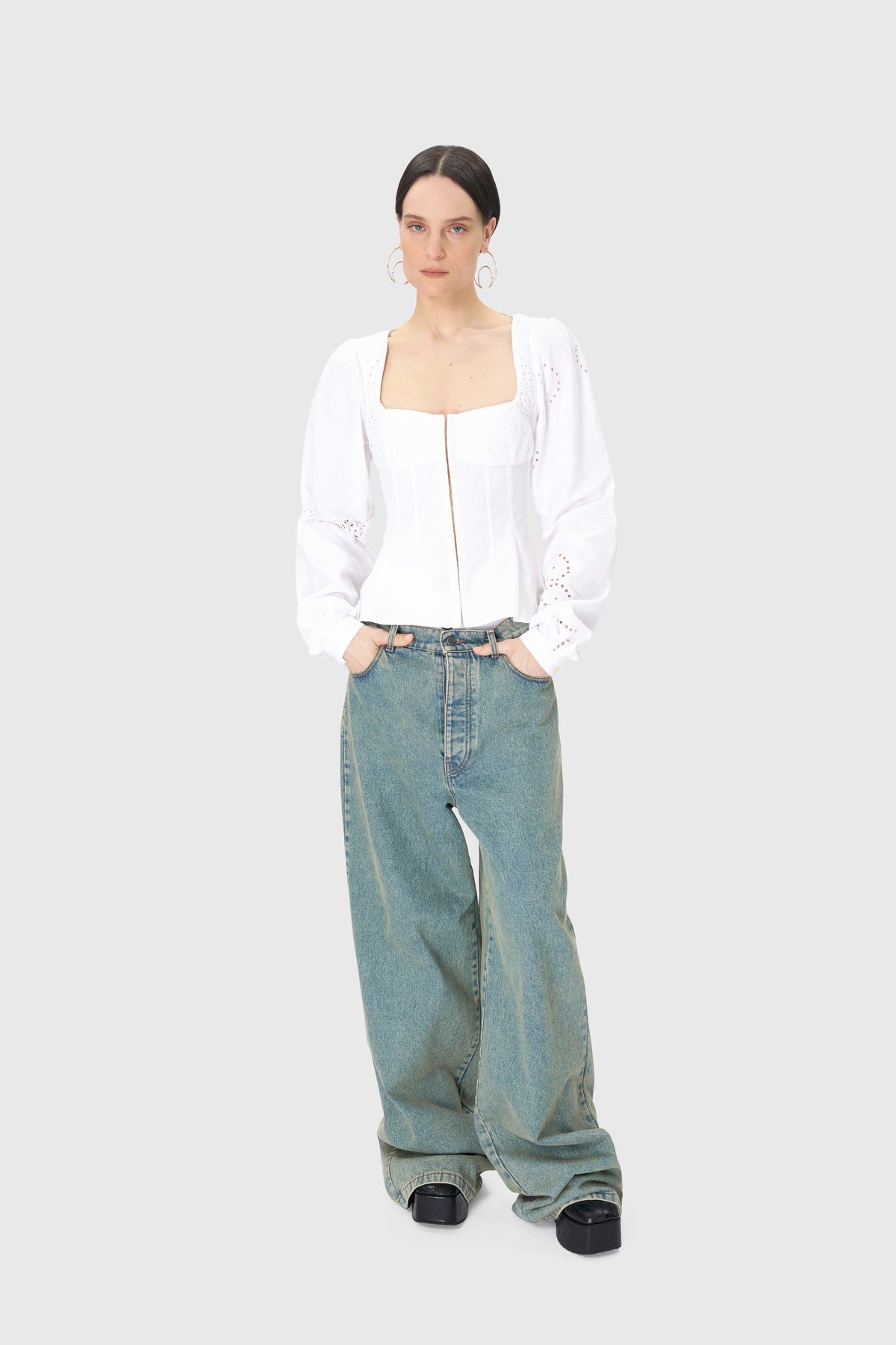 Regenerated Household Linen Corset Blous - Blanc
