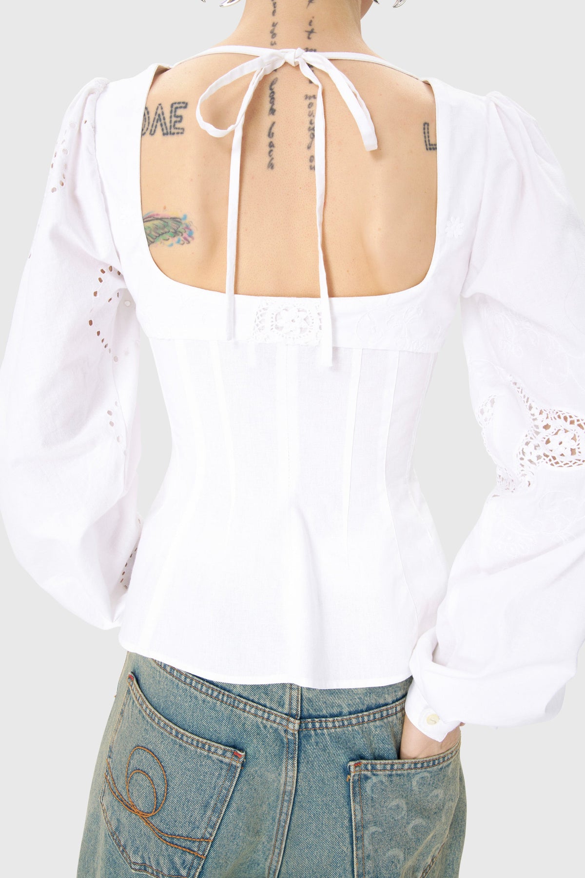 Regenerated Household Linen Corset Blous - Blanc