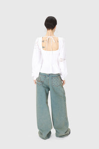 Regenerated Household Linen Corset Blous - Blanc
