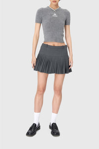 T-shirt court en jacquard de laine - Dark Grey