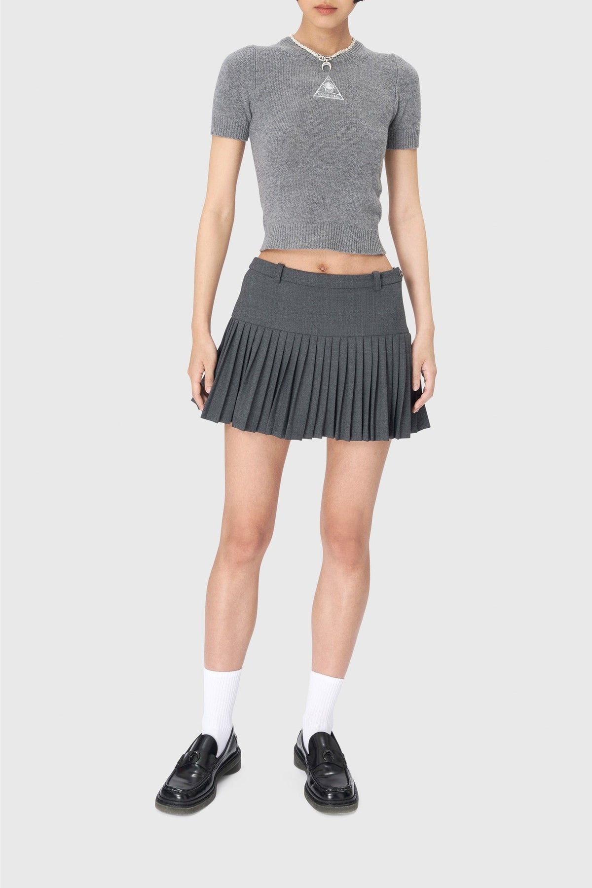 T-shirt court en jacquard de laine - Dark Grey