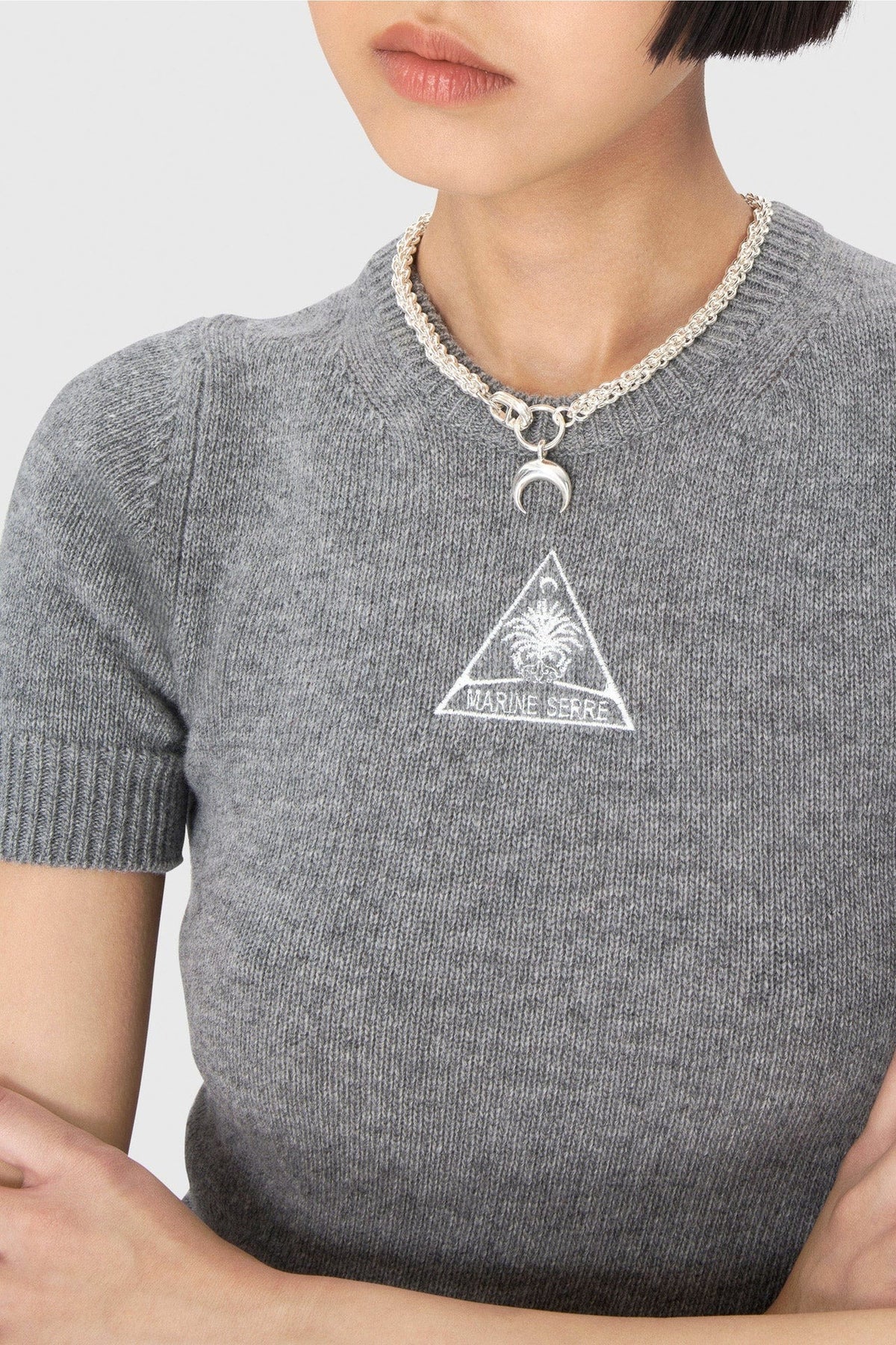 T-shirt court en jacquard de laine - Dark Grey