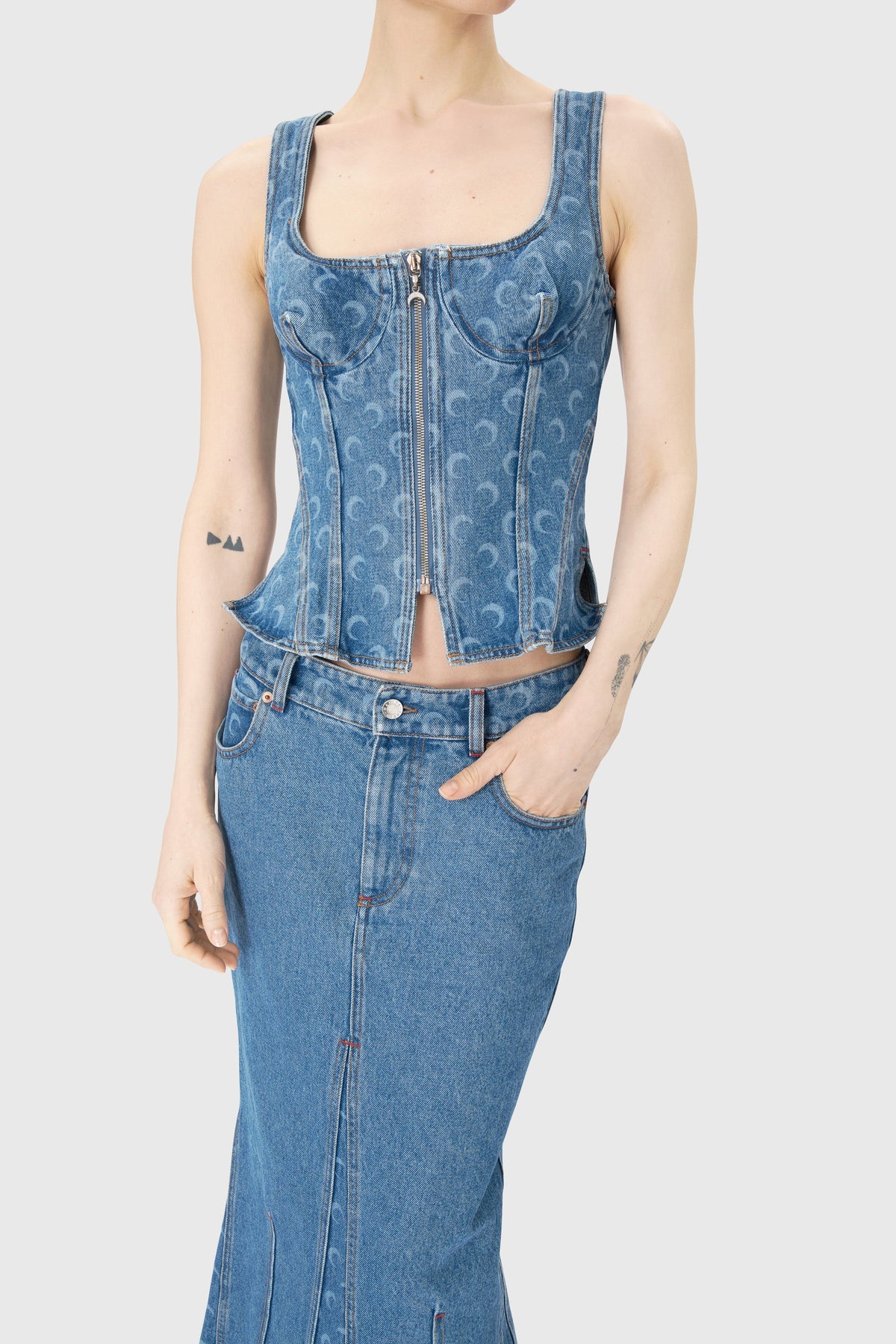 Top corset en denim laser Moon - Bllight Blue