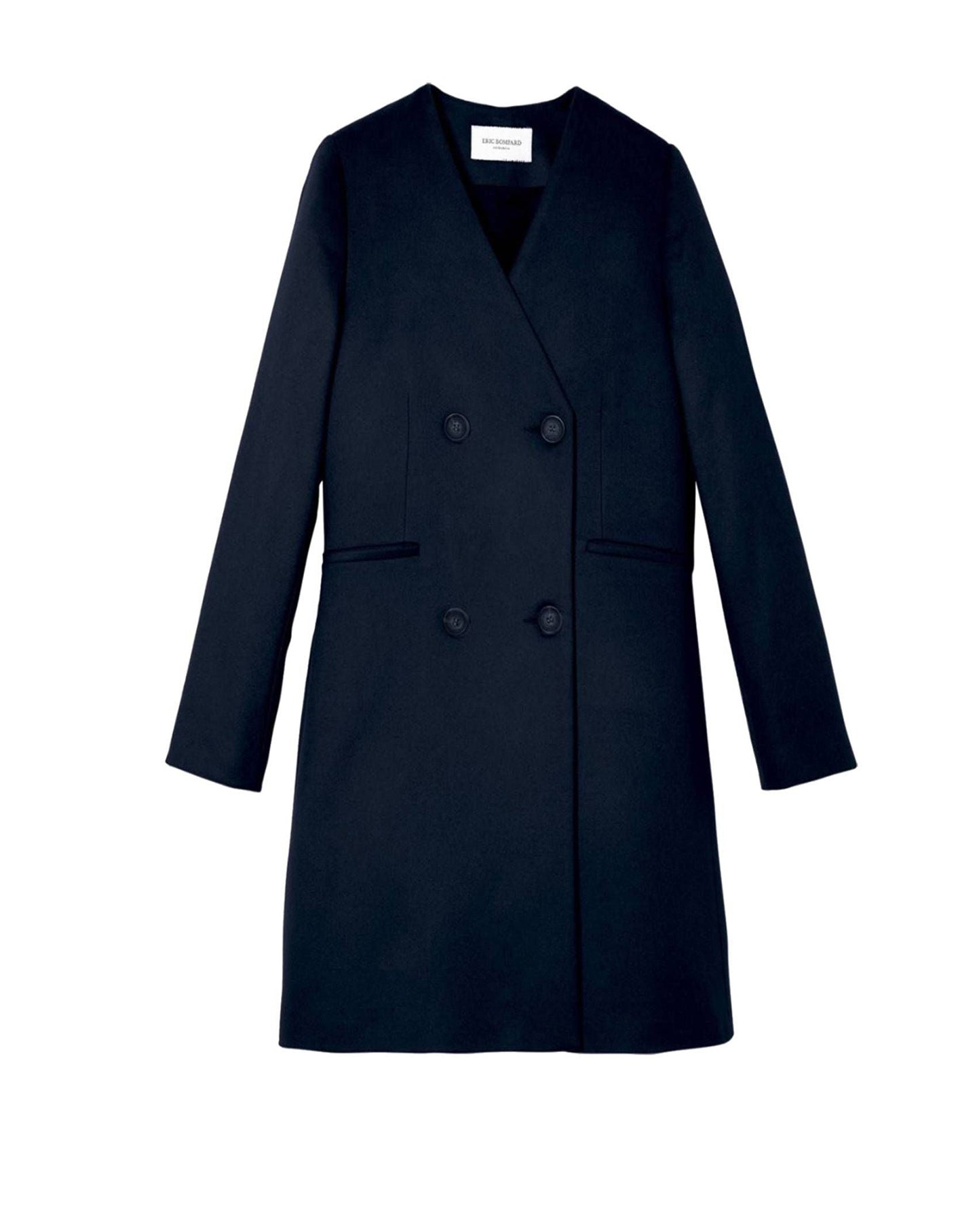 Manteau col V croisé en cachemire - Marine