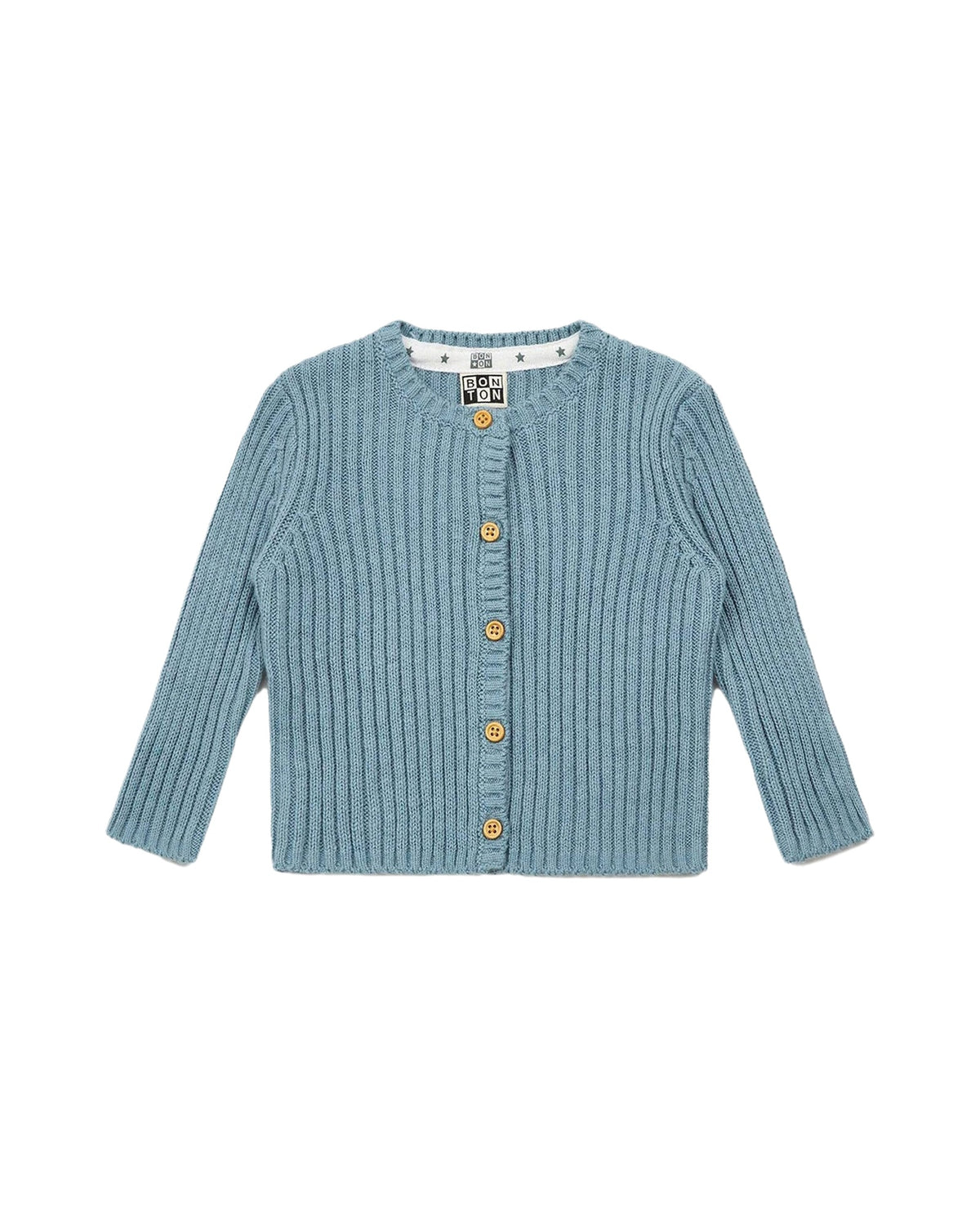 Ribbed cotton sheepskin cardigan - Frosty Blue