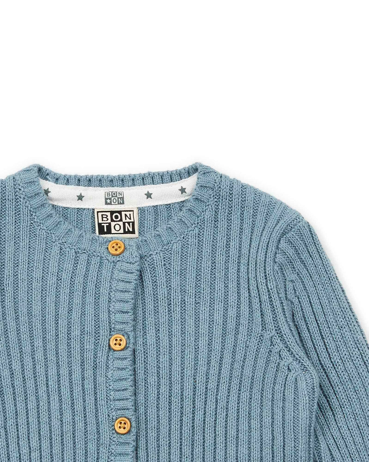 Ribbed cotton sheepskin cardigan - Frosty Blue