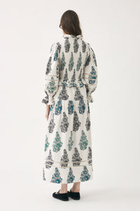 WHITE MUGUET SMOCK LONGDRESS