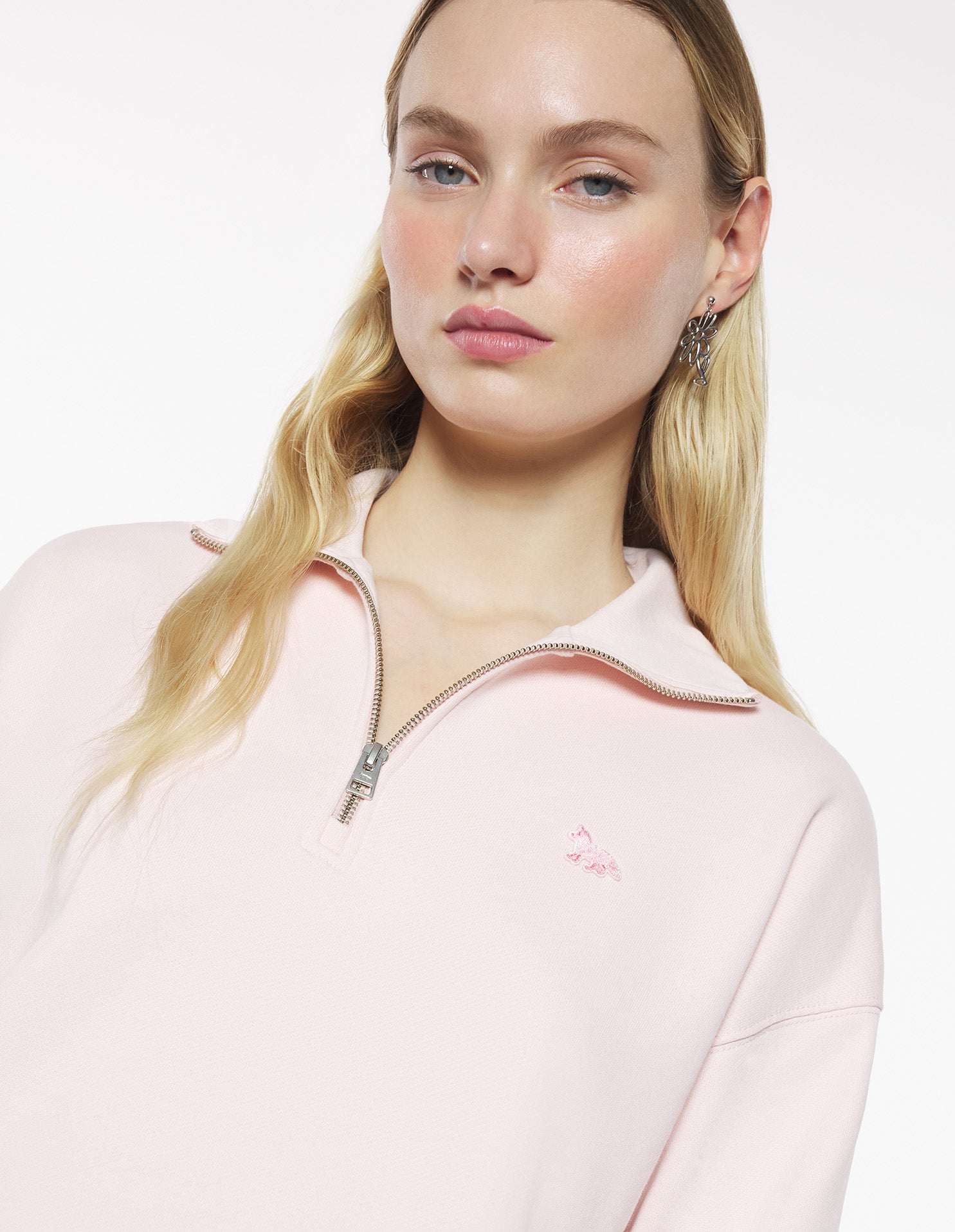 Baby Fox Patch Half Zip Sweatshirt - Rosewater