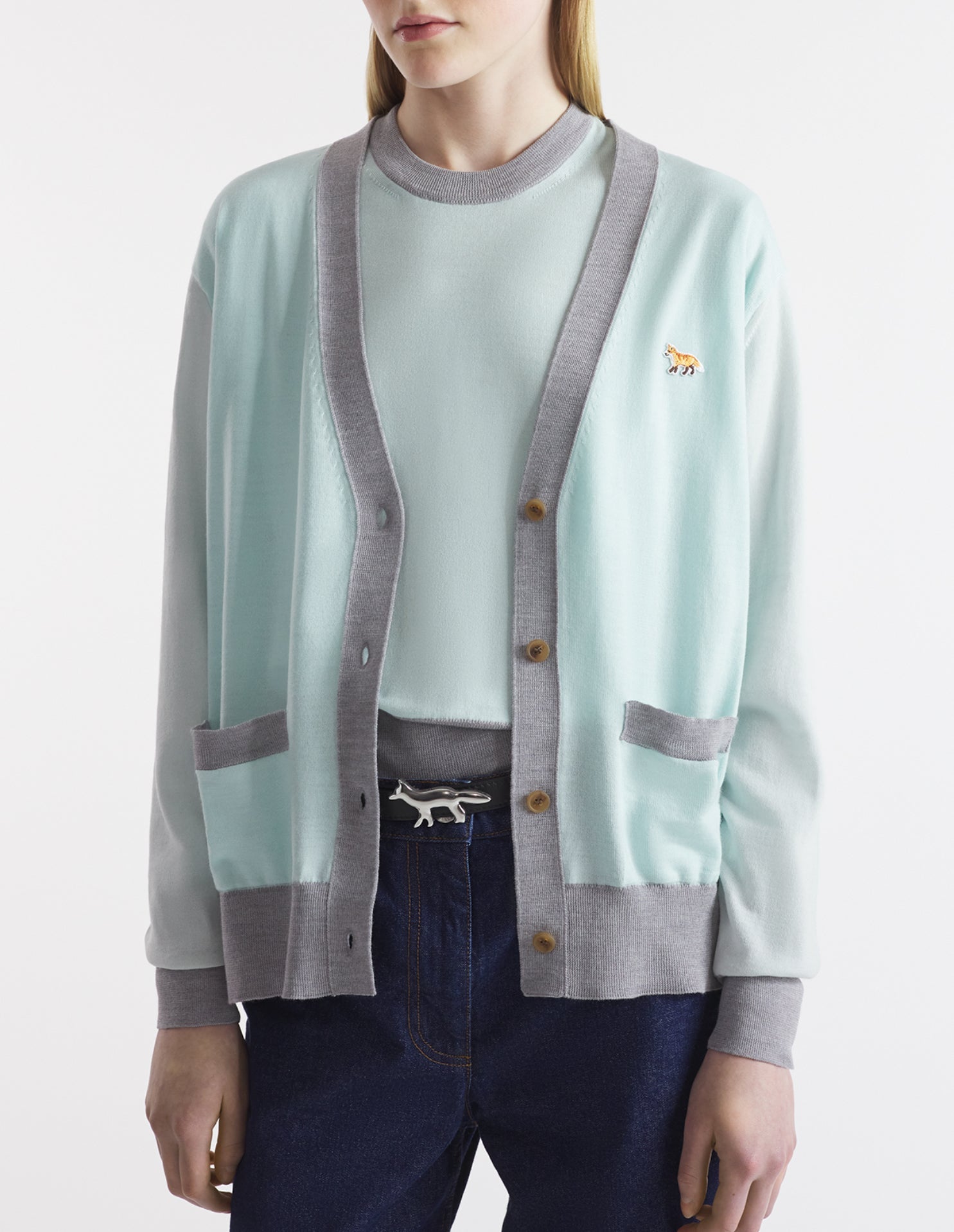 Cardigan Baby Fox à manches longues en laine - Peppermint