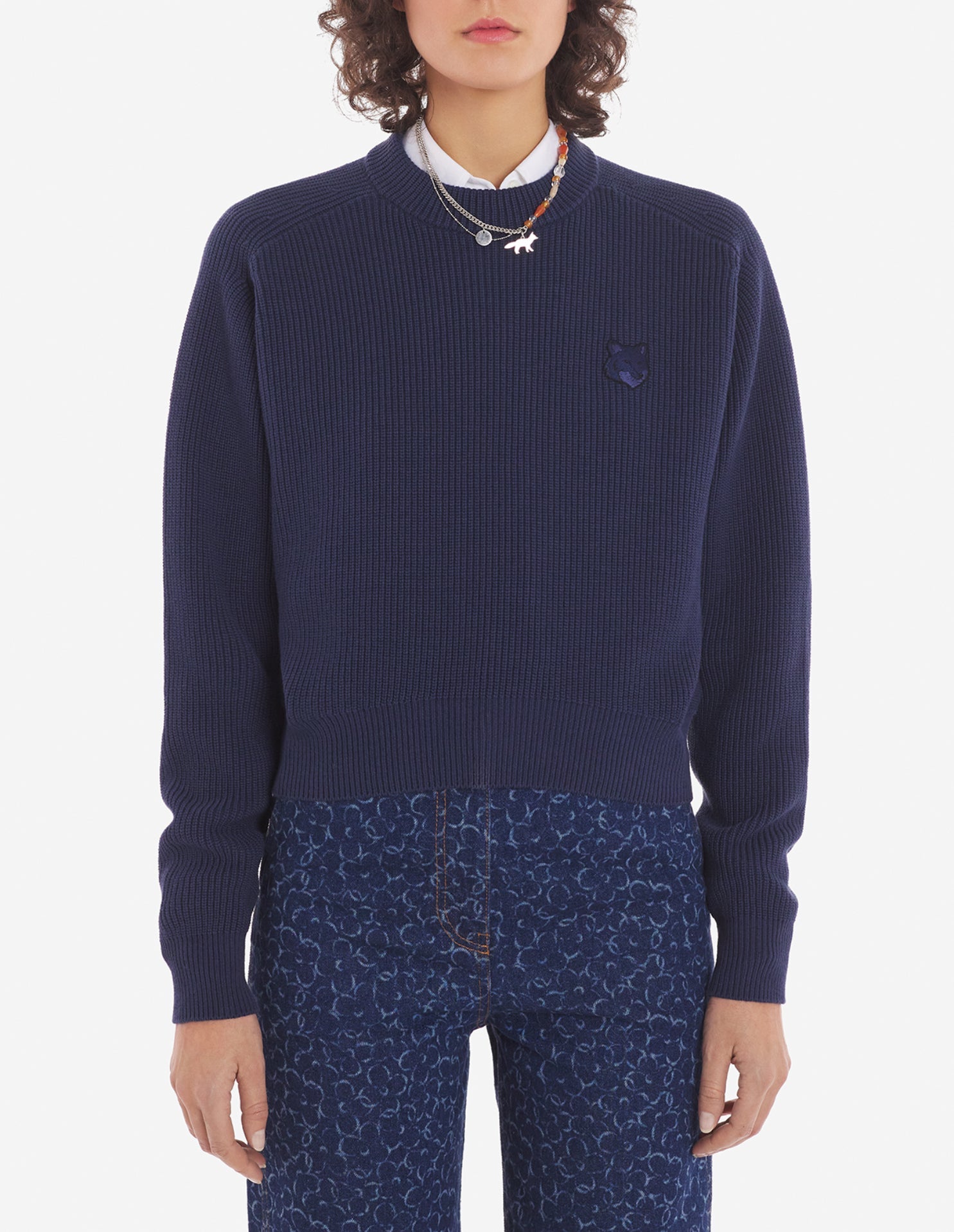 Pull Bold Fox Head côtelé avec écusson - Ink Blue