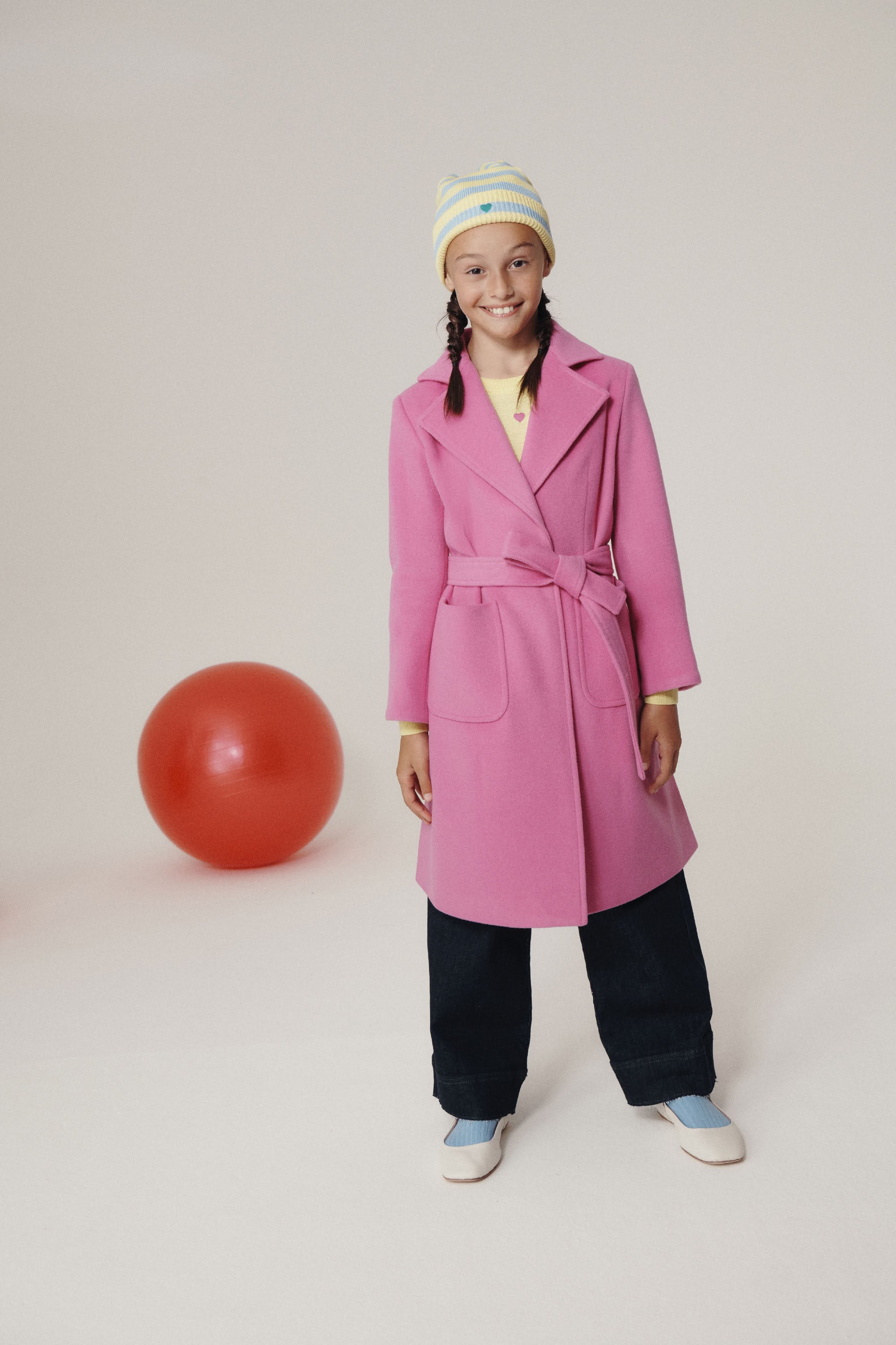 Coat with wool belt - Super Pink