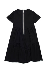 Short-sleeved flared dress - Black