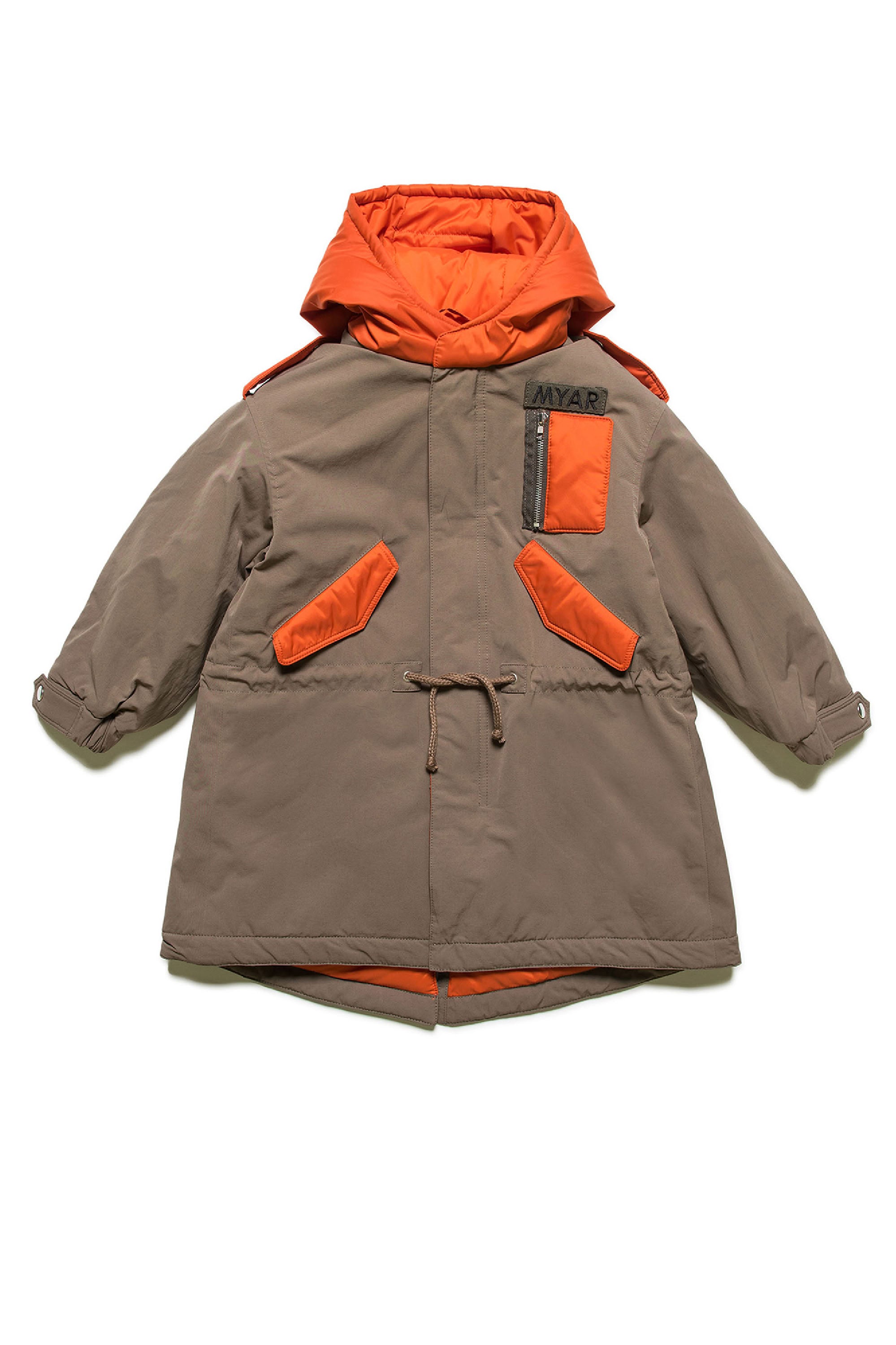 Long hooded parka - Brownish Green