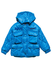 Short hooded down jacket - Bright Bluette