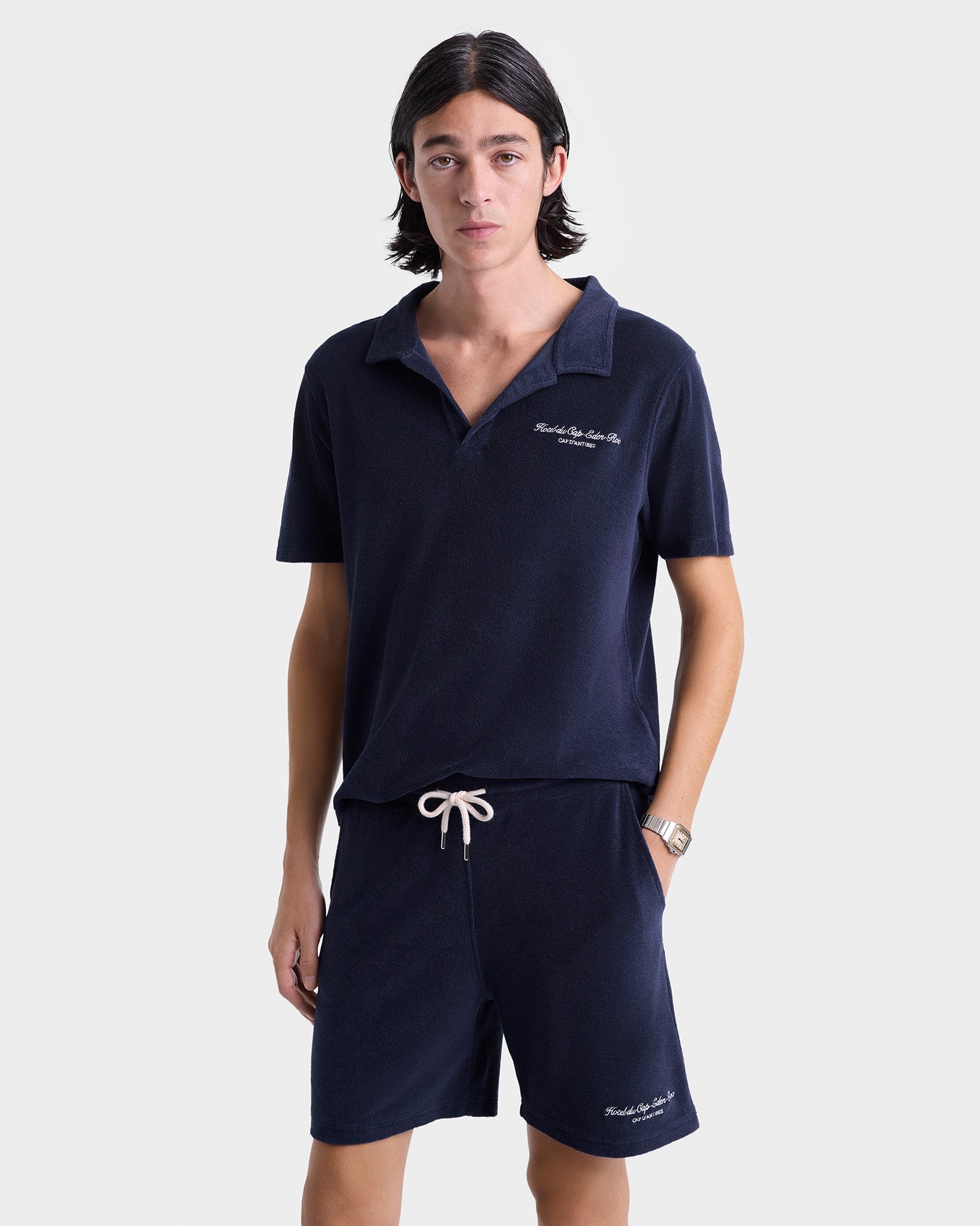 Eden Script Terry Short - Navy & White