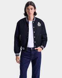 Royal Club Nylon Varsity Jacket - Navy & White