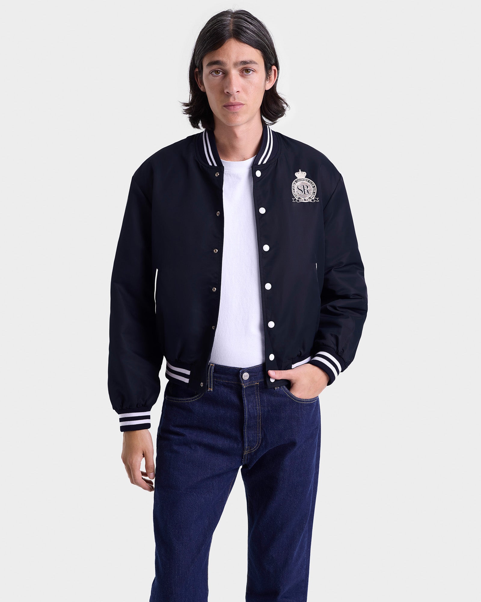 Royal Club Nylon Varsity Jacket - Navy & White