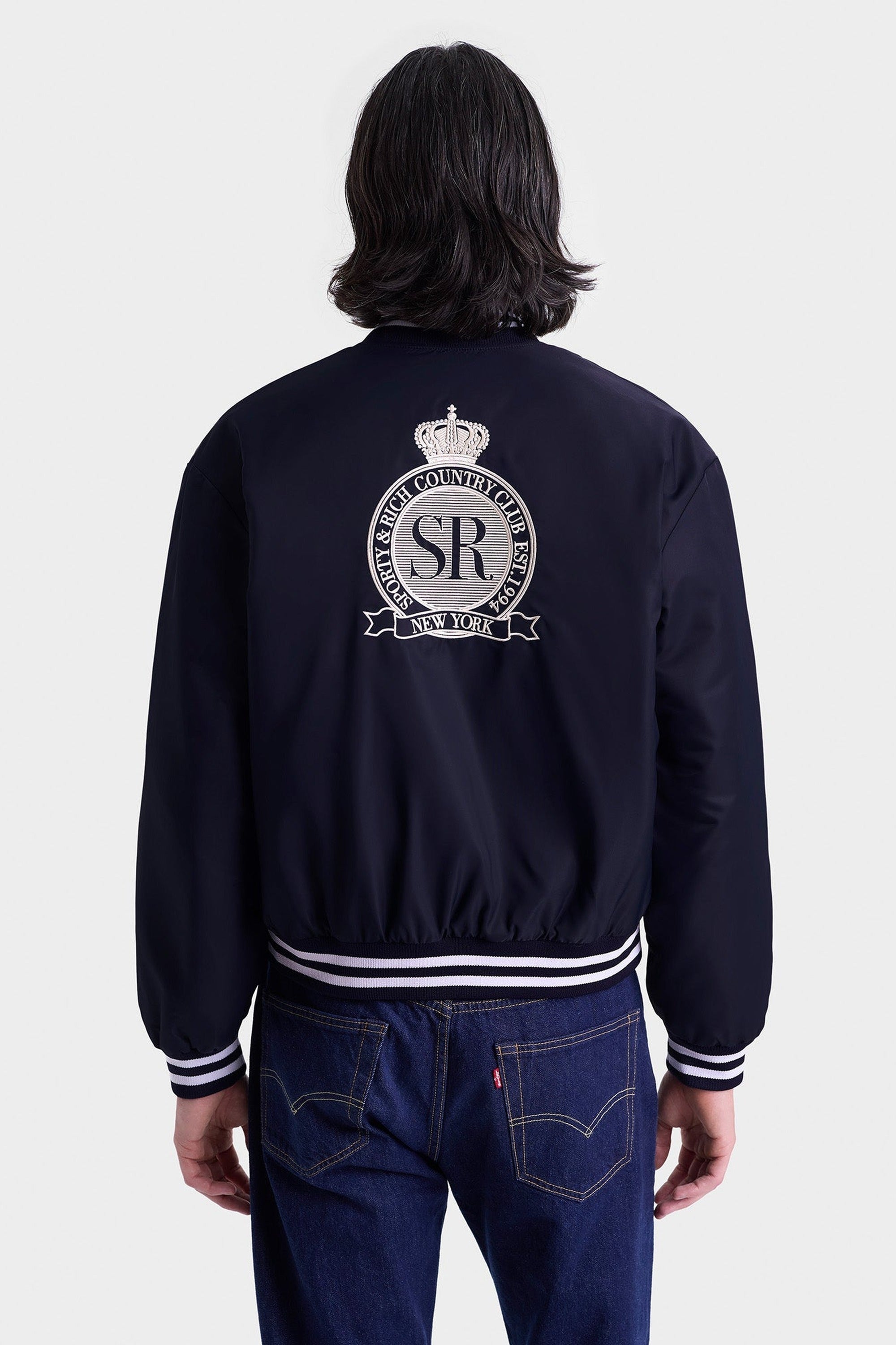 Royal Club Nylon Varsity Jacket - Navy & White