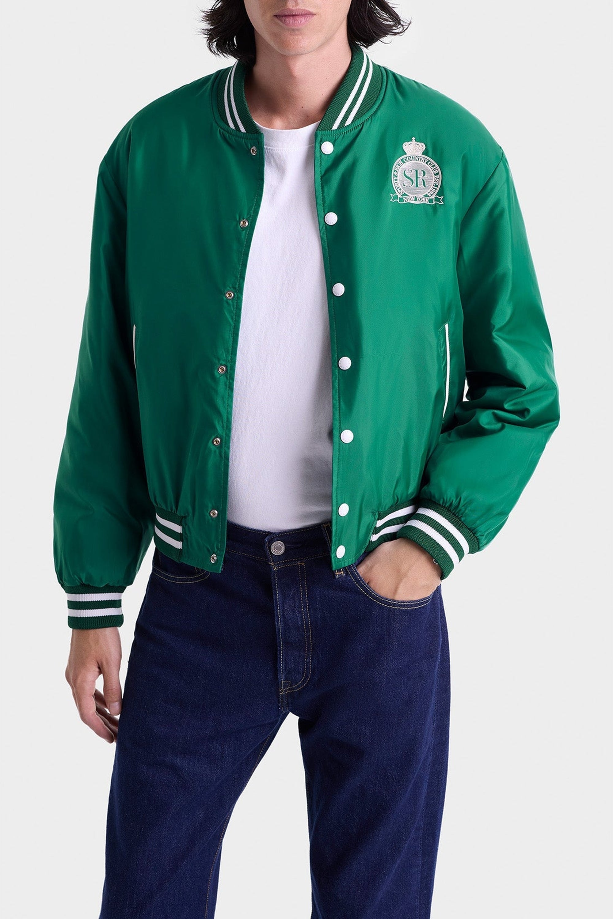 Veste bomber Varsity en satin - Spring Green