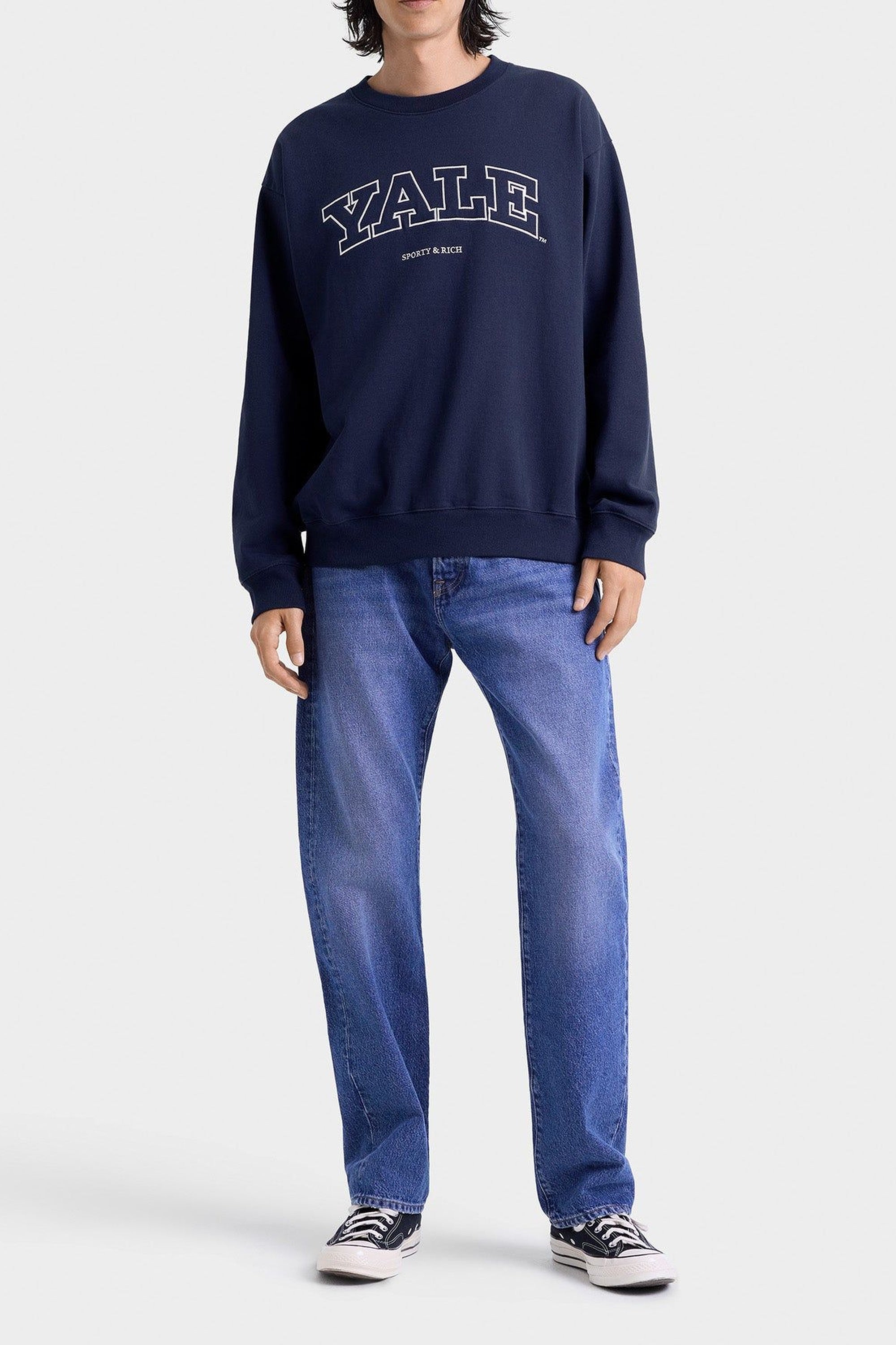 Pull à col rond Yale Ivy - Bleu Marine & Blanc