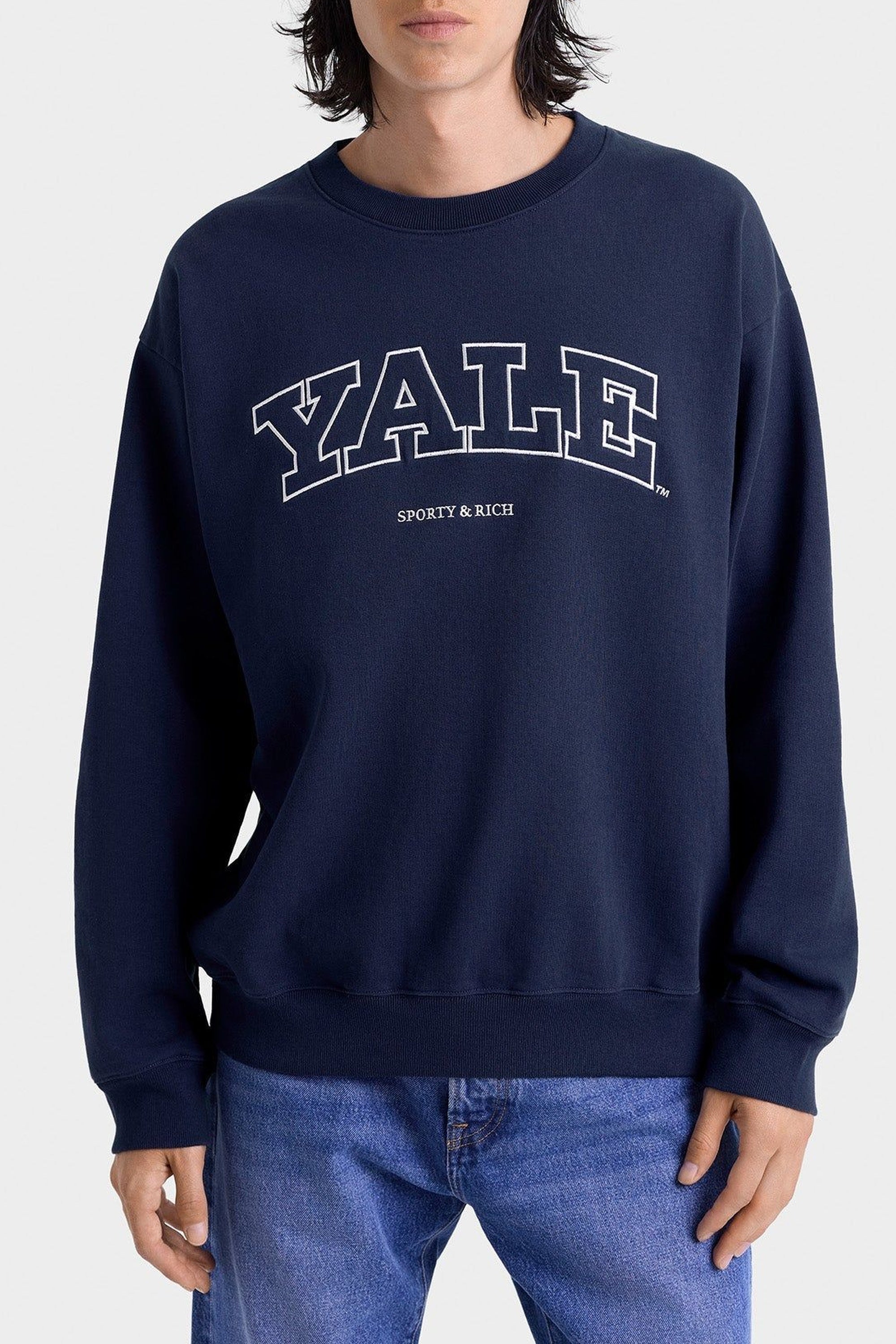 Pull à col rond Yale Ivy - Bleu Marine & Blanc