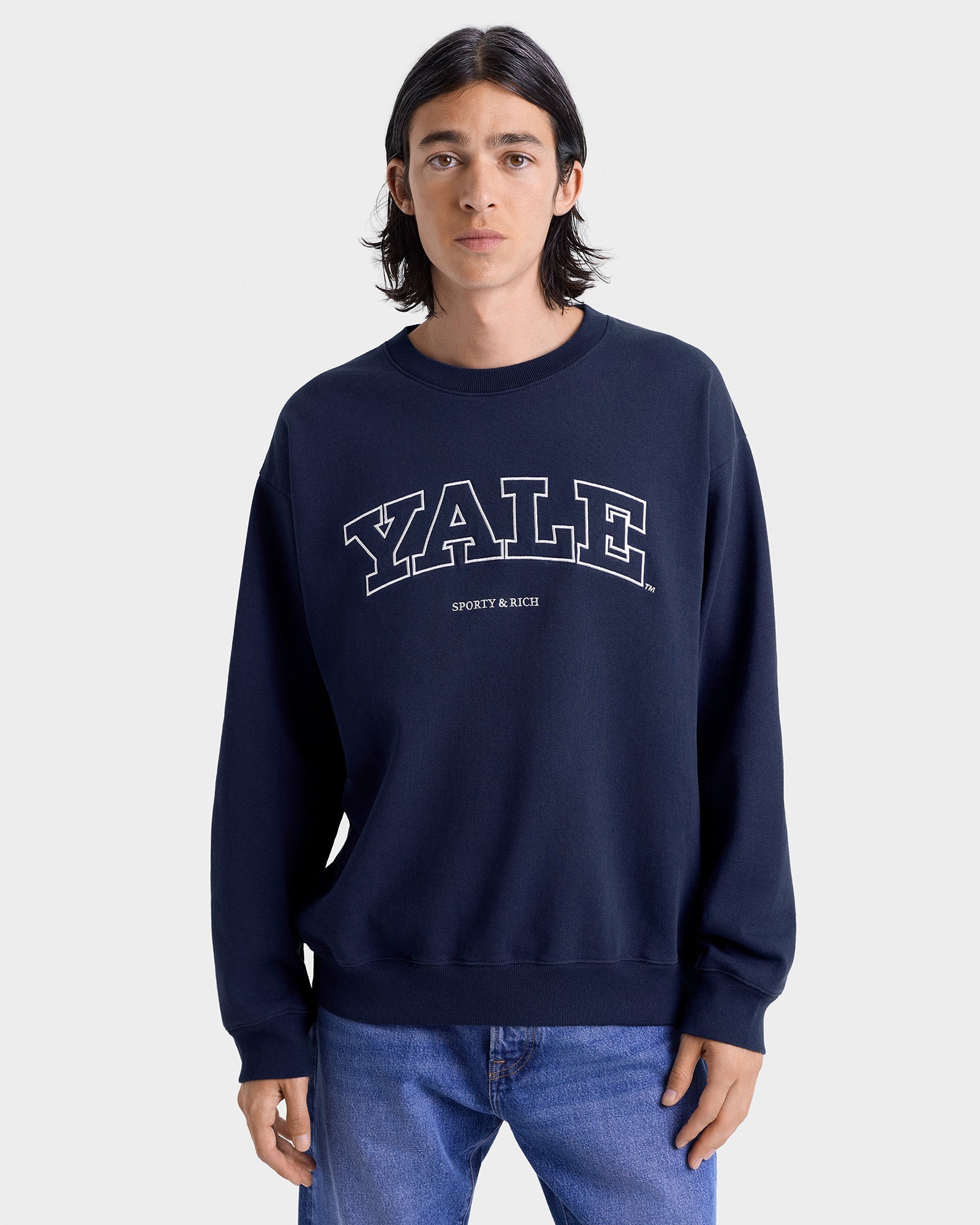 Pull à col rond Yale Ivy - Bleu marine/Blanc
