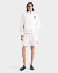 Pull à fermeture éclair quart de longueur Yale Crest - Blanc/Bleu marine