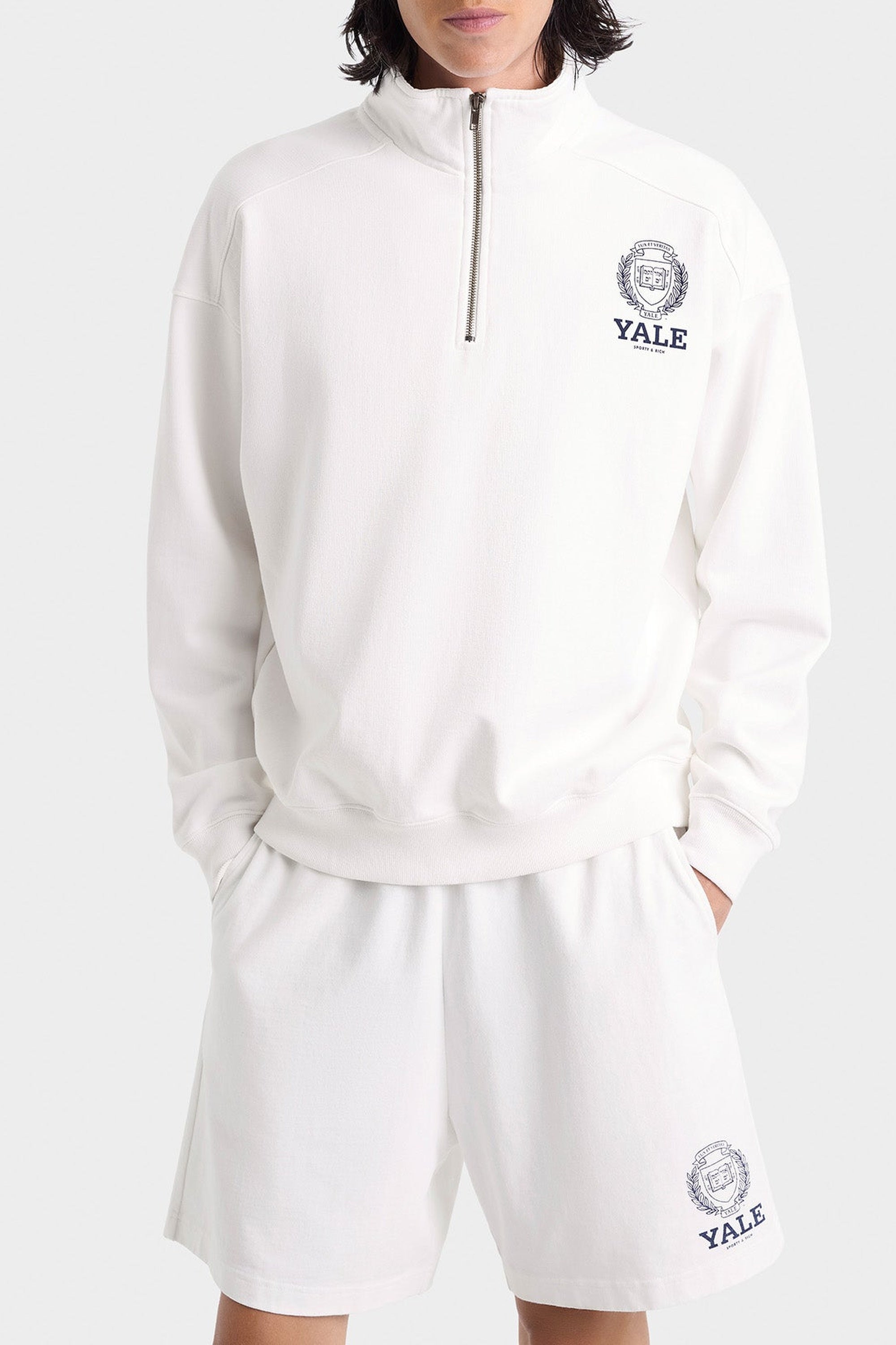 Pull zippé Yale Crest - Blanc & Bleu Marine