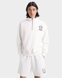Pull à fermeture éclair quart de longueur Yale Crest - Blanc/Bleu marine