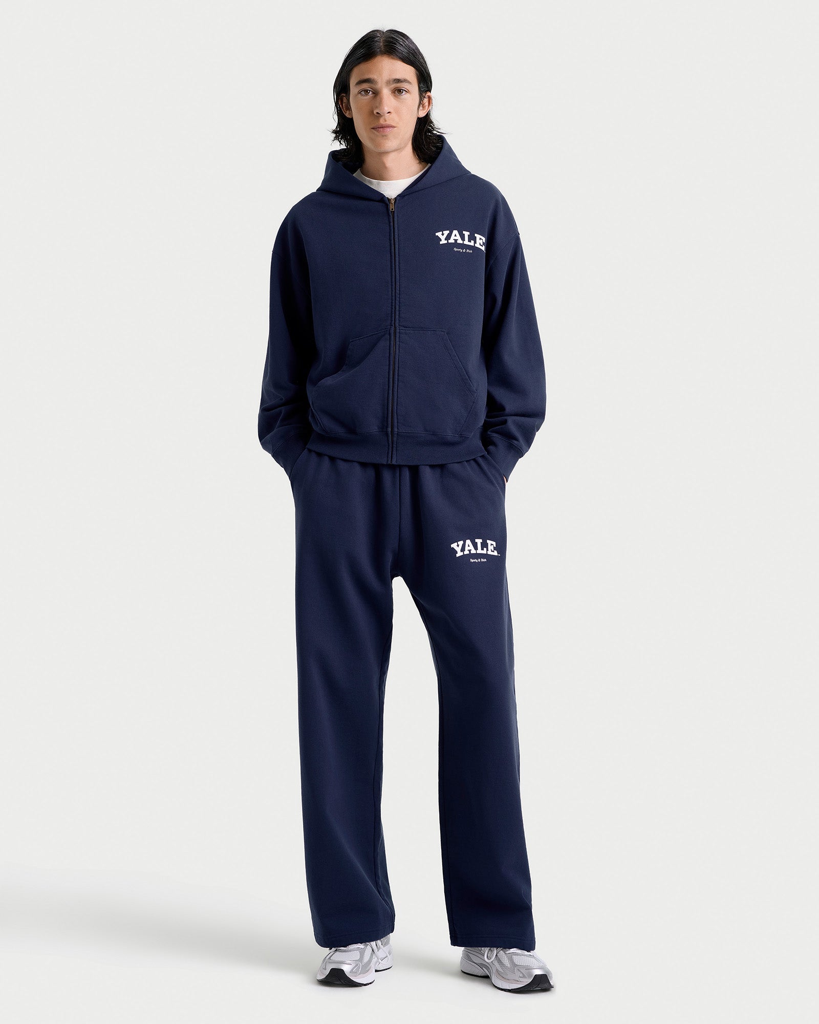 Sweat à capuche zippé Yale Classic - Bleu marine/Blanc