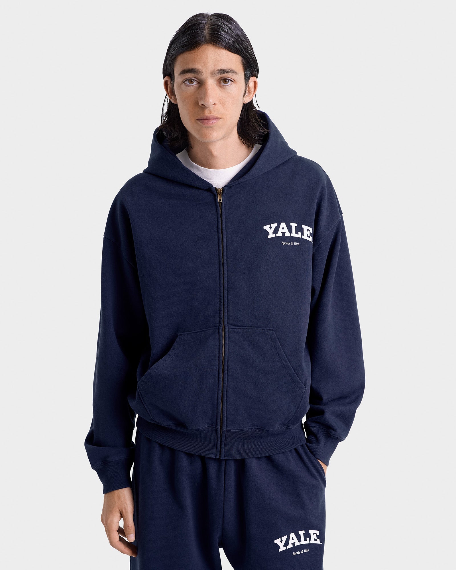 Sweat à capuche zippé Yale Classic - Bleu marine/Blanc